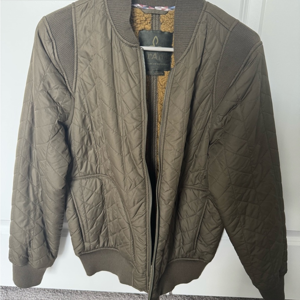 Prana Olive Quilted Bomber Jacket